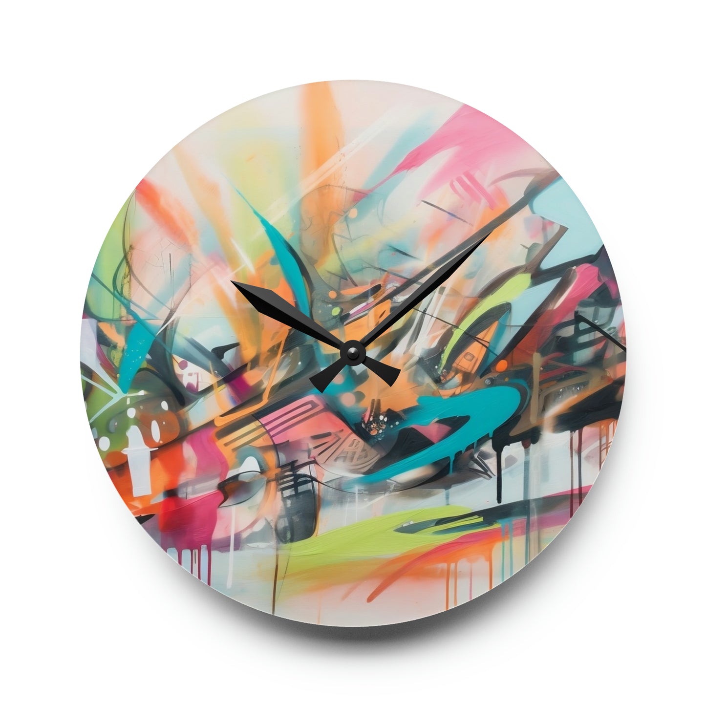 Acrylic Wall Clock, Abstract Graffiti, Kitchen, Living Room, Game Room, Kids Room